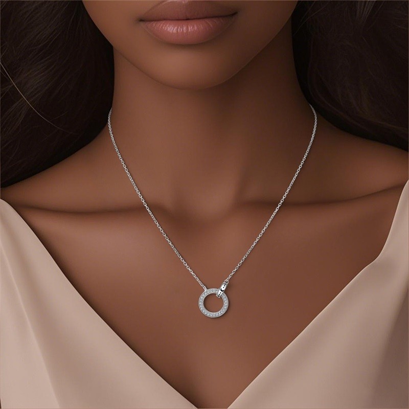 PANDACH Sterling Silver Circles Necklace For Women Dainty Simple Trendy Necklace