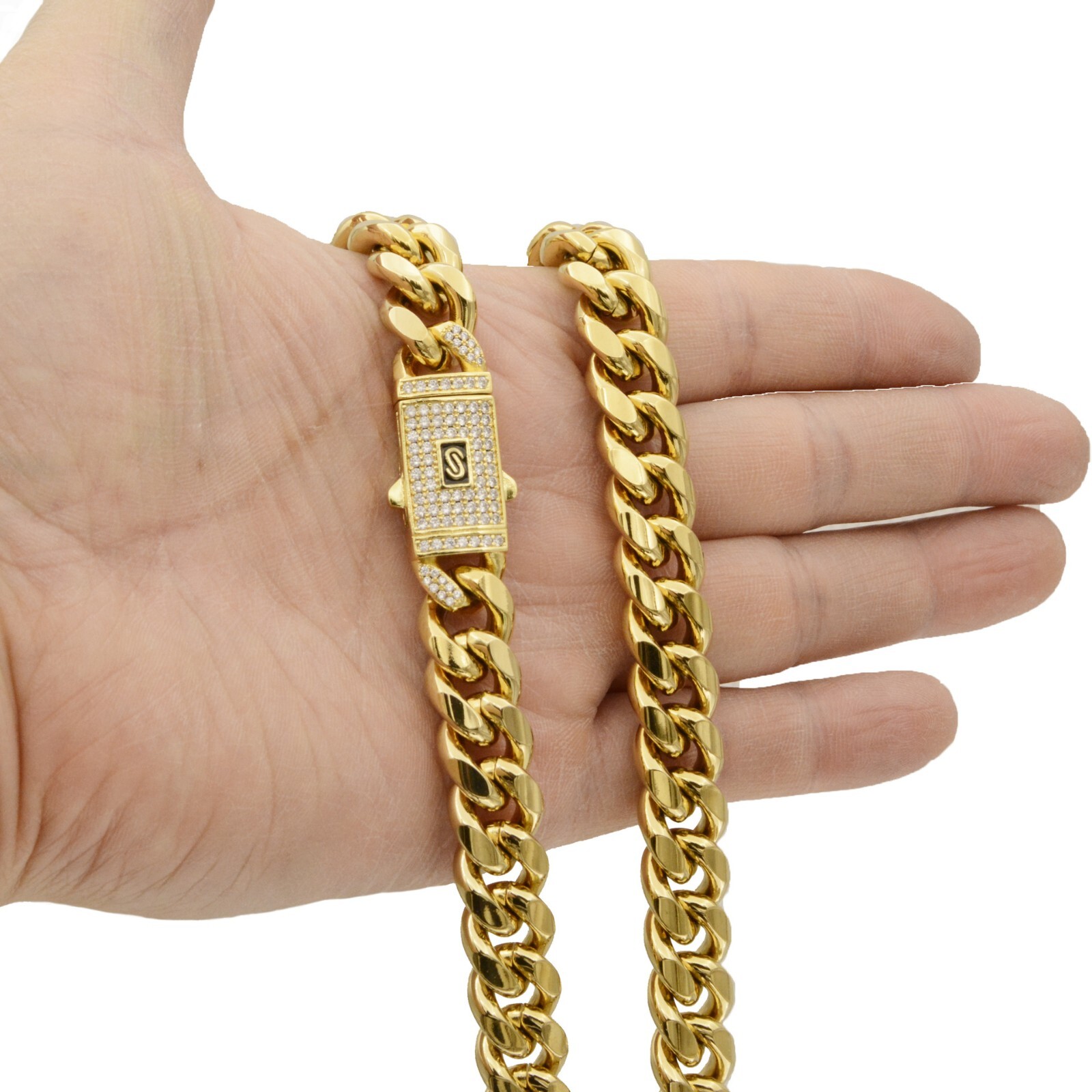 6-14MM Stainless Steel Gold Plated Miami Hip Hop Cuban Chain Or Bracelet F