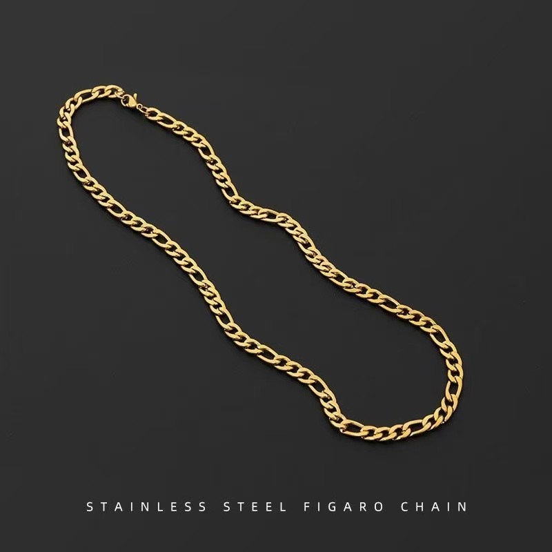 Gold Silver Titanium Steel Figaro Chain Blank Necklace DIY Base Chain Unisex