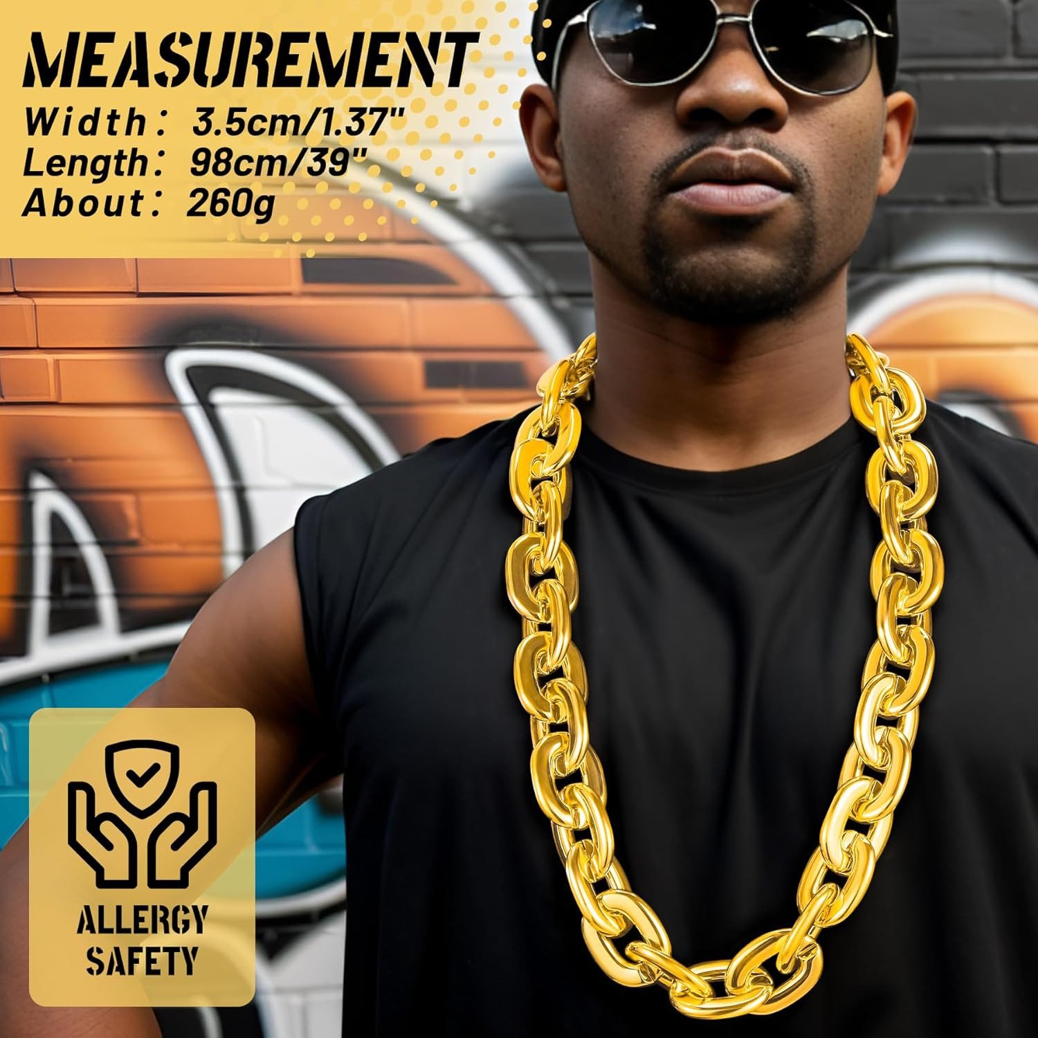 Halloween Plastic Chain Necklace 80S Accessories 90S Hip Hop Gold Chain for Men，