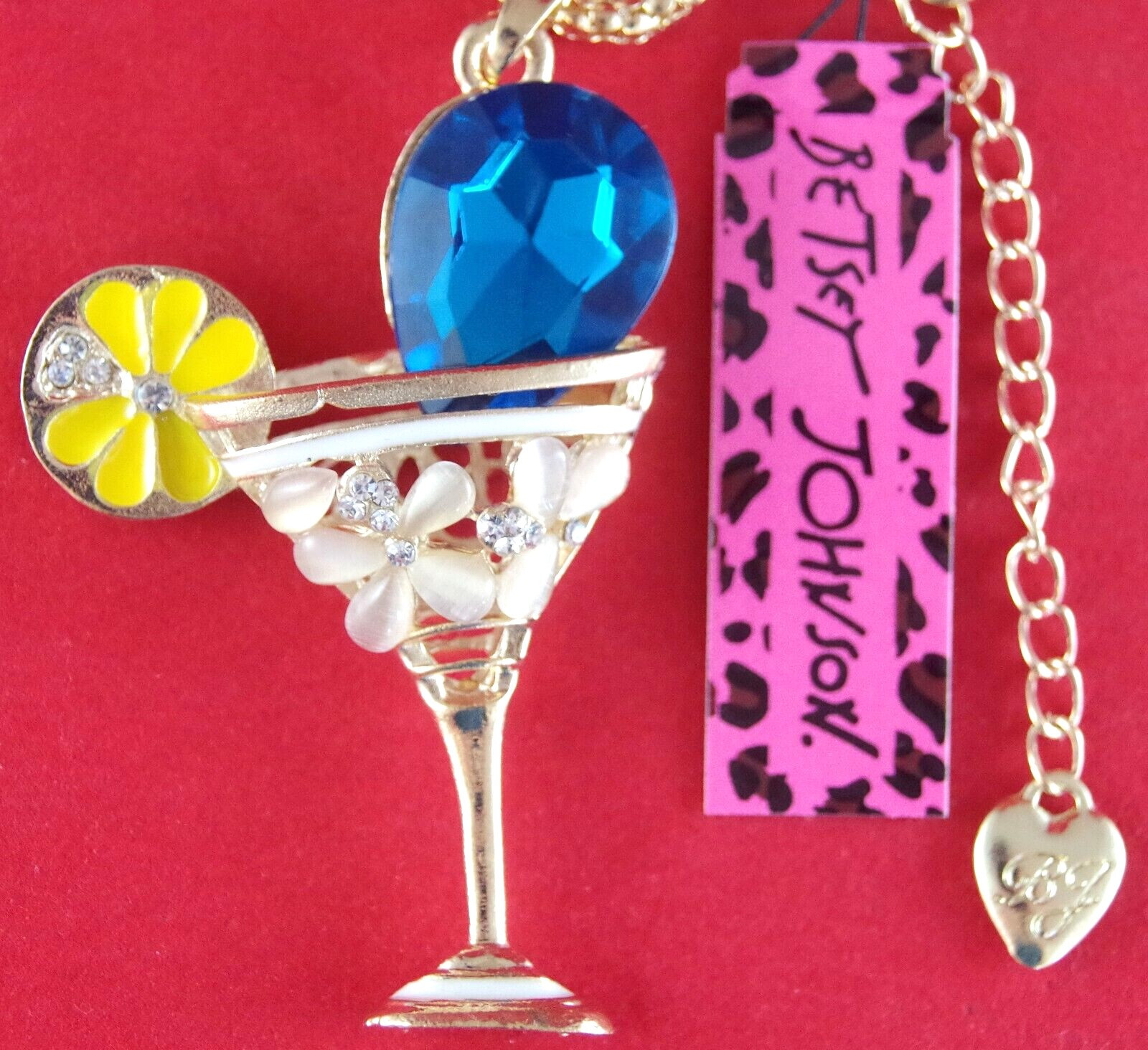 Betsey Johnson Crystal Blue Garnish Margarita 3D Pendant Necklace Free Gift Bag