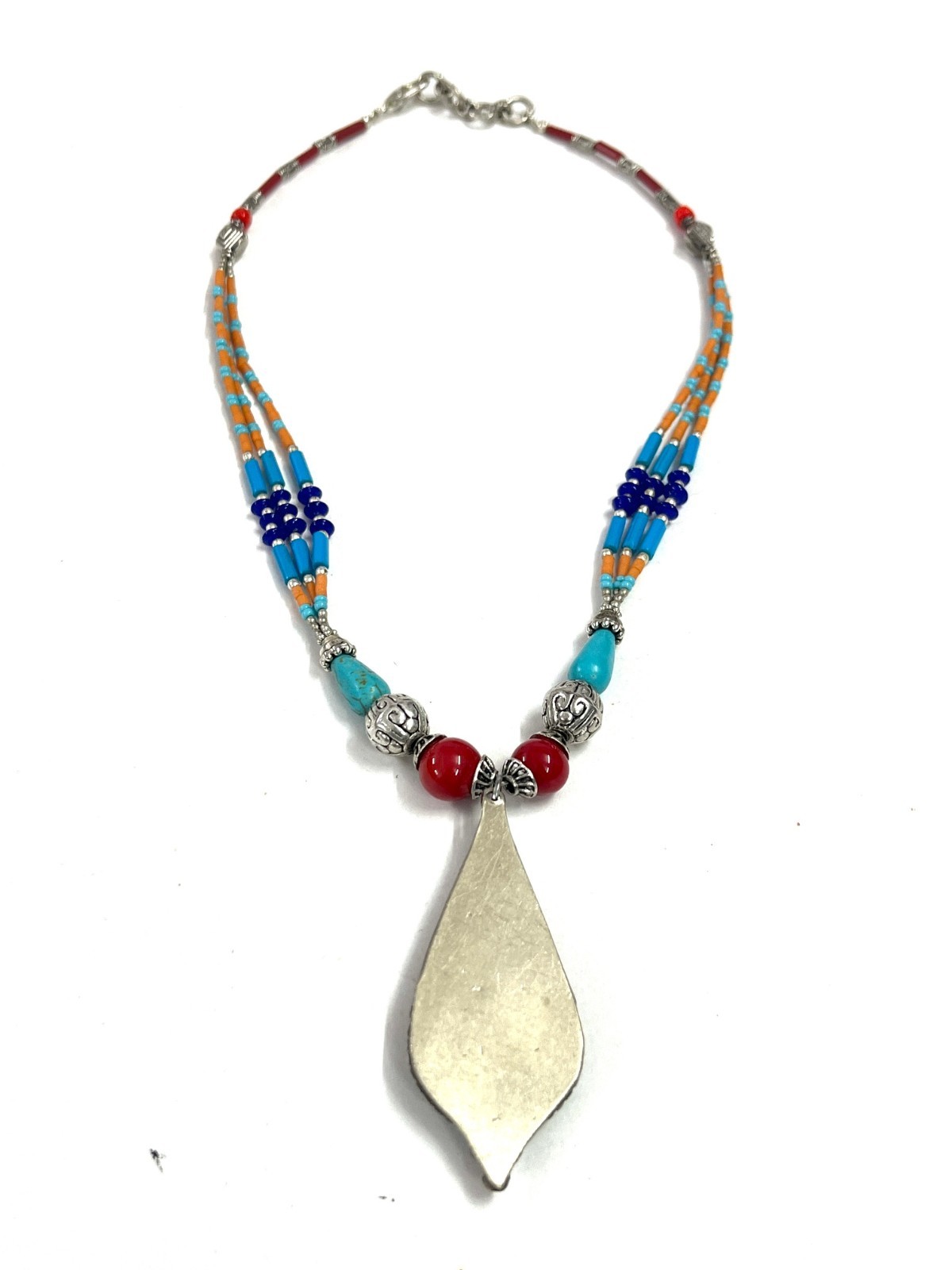 Nepalese Turquoise Coral Gemstone Tibetan Necklace Jewelry, 16 inch Adjus