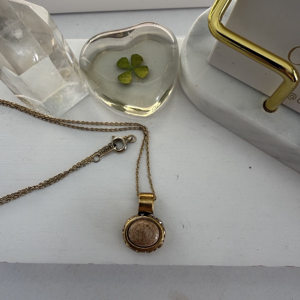 Vintage Roman Gold Tone Oval Stone Pendant Necklace Classic Signed Retro