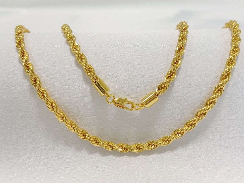 REAL 18K Yellow Gold Twisted Singapore Sparkle Chain Necklace 5mm 60cm
