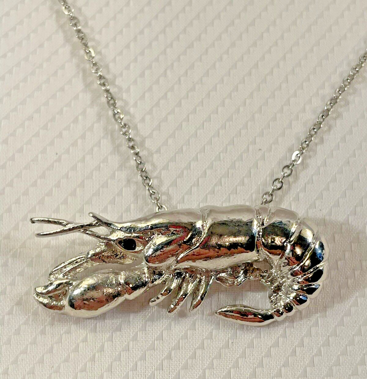 Crawfish Lobster Silver Necklace 24” Stainless Coastal Jewelry Sea Life NEW