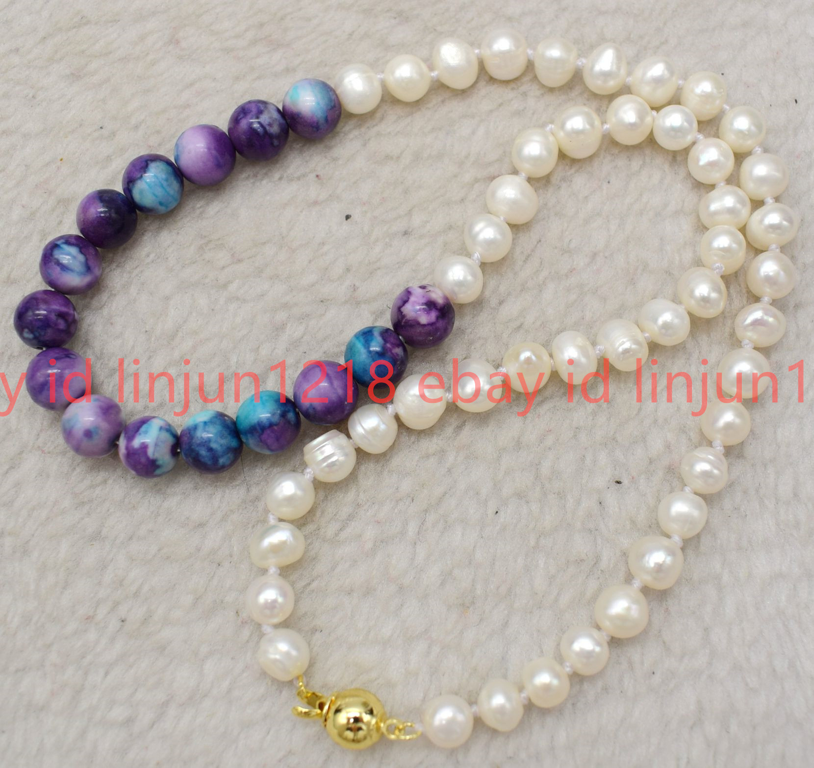 10mm Natural Purple Multicolor Turquoise & 7-8mm White Pearl Necklace 14-24 in