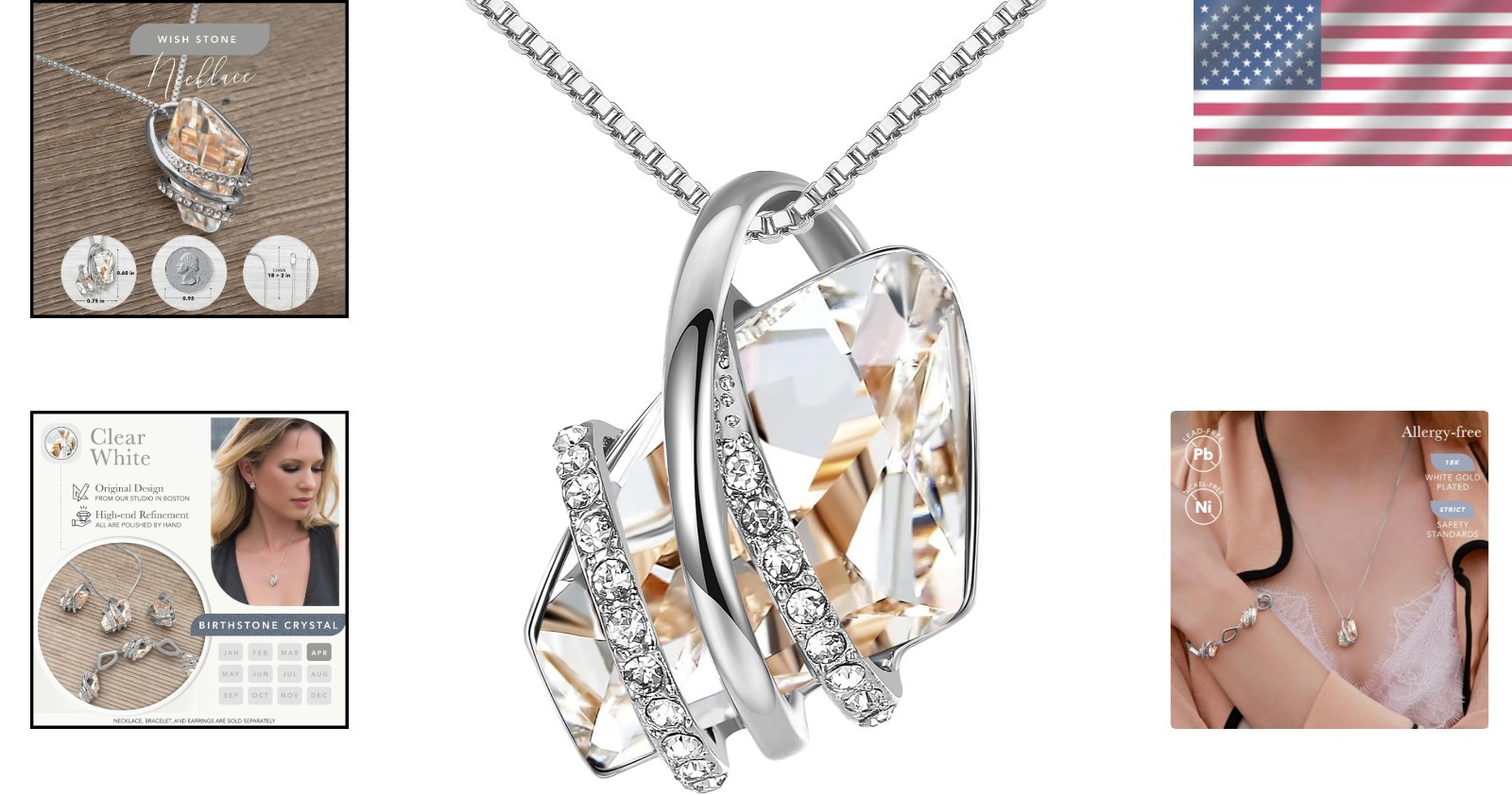Adjustable Length Wish Stone Birthstone Necklace, Flawless Crystal & Gold Finish