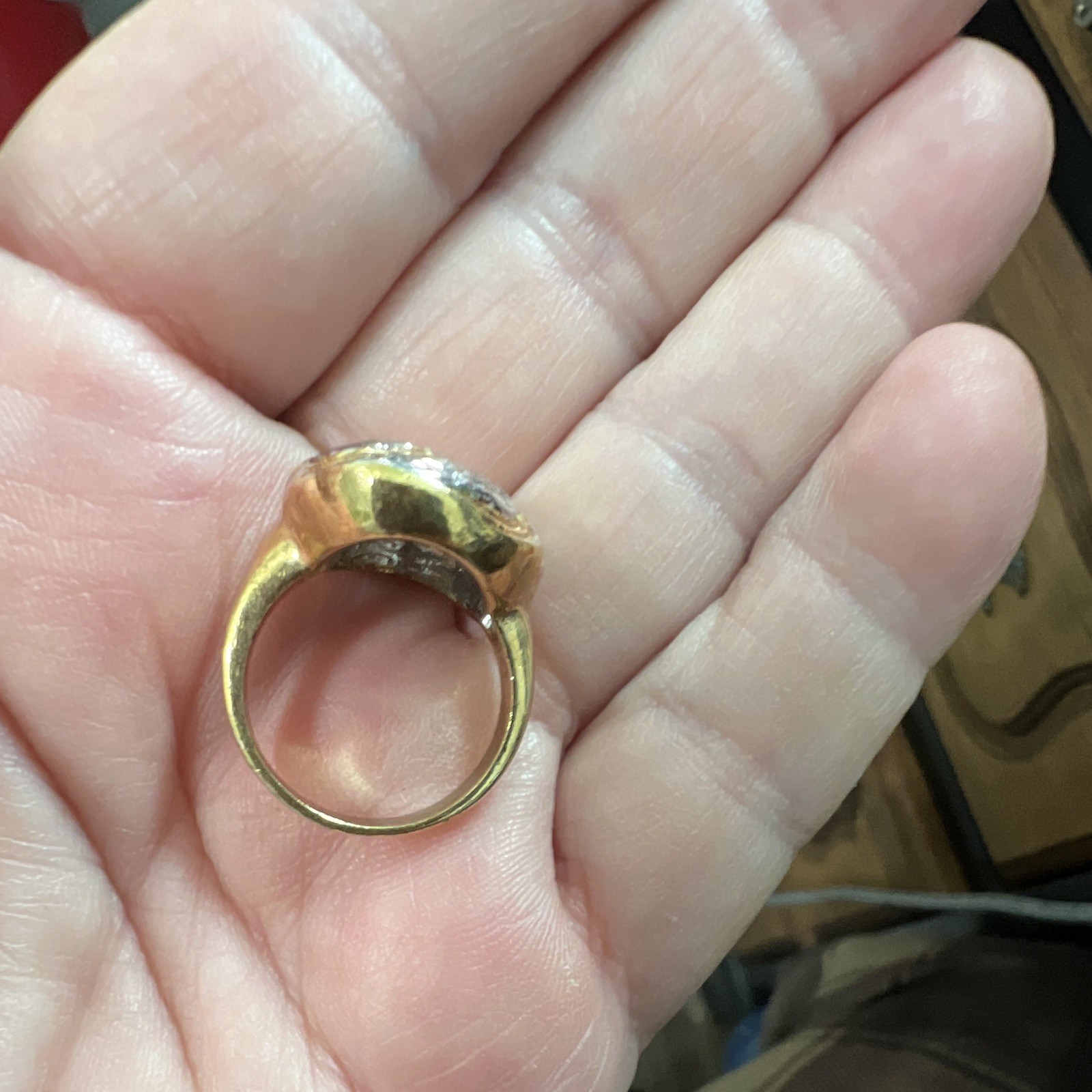Gold Plated Dome Ring Size 7, 2mm Band, Round White/Colorless