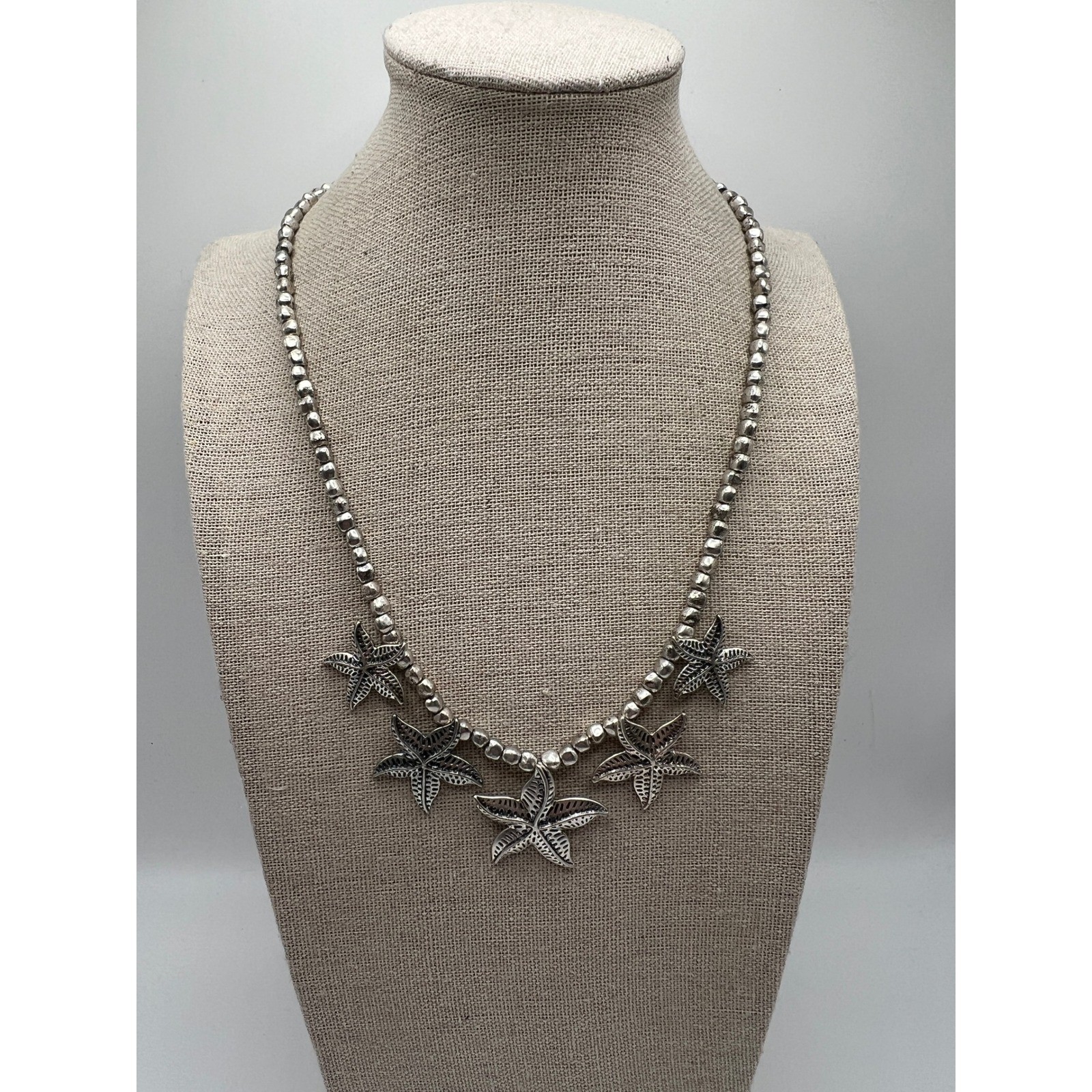 Lucky Brand Starfish Necklace Coastal Boho Beachy Pewter Silver Tone