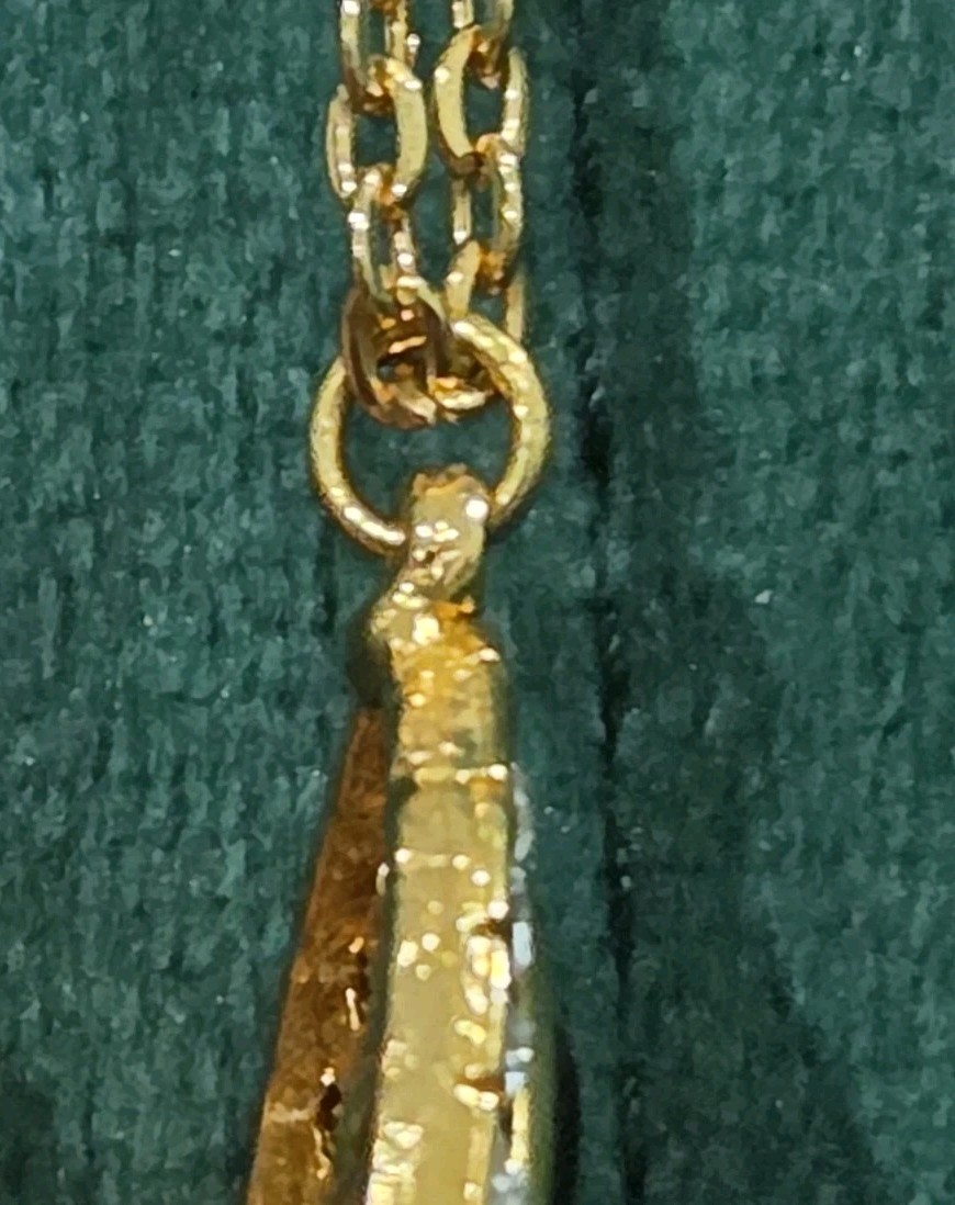 Unworn Vintage Goldtone Amber Rhinestone Teardrop 23x18mm Pendant 46cm Necklace