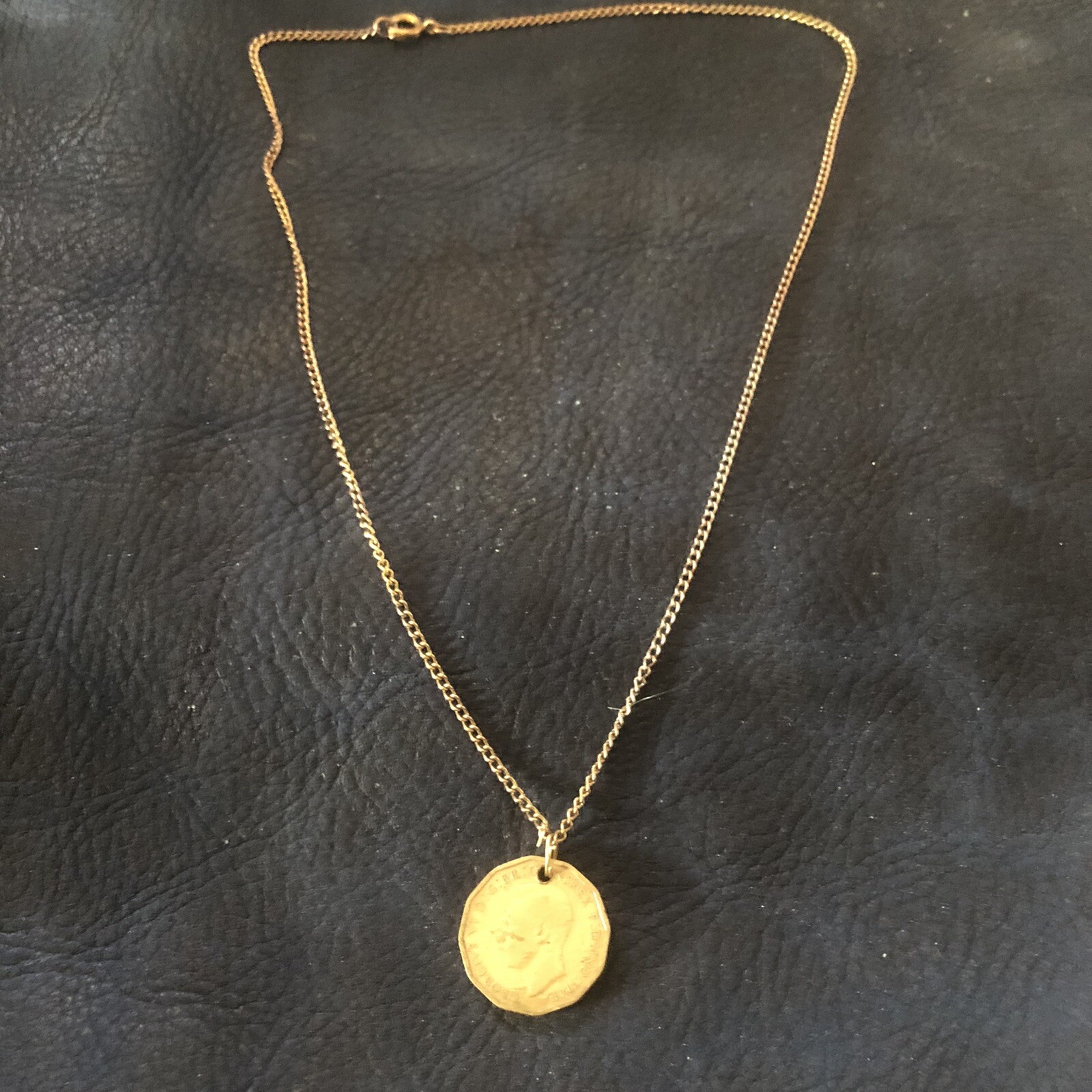 Vintage 1943 Three Pence Coin Pendant London King George VI WWII Necklace