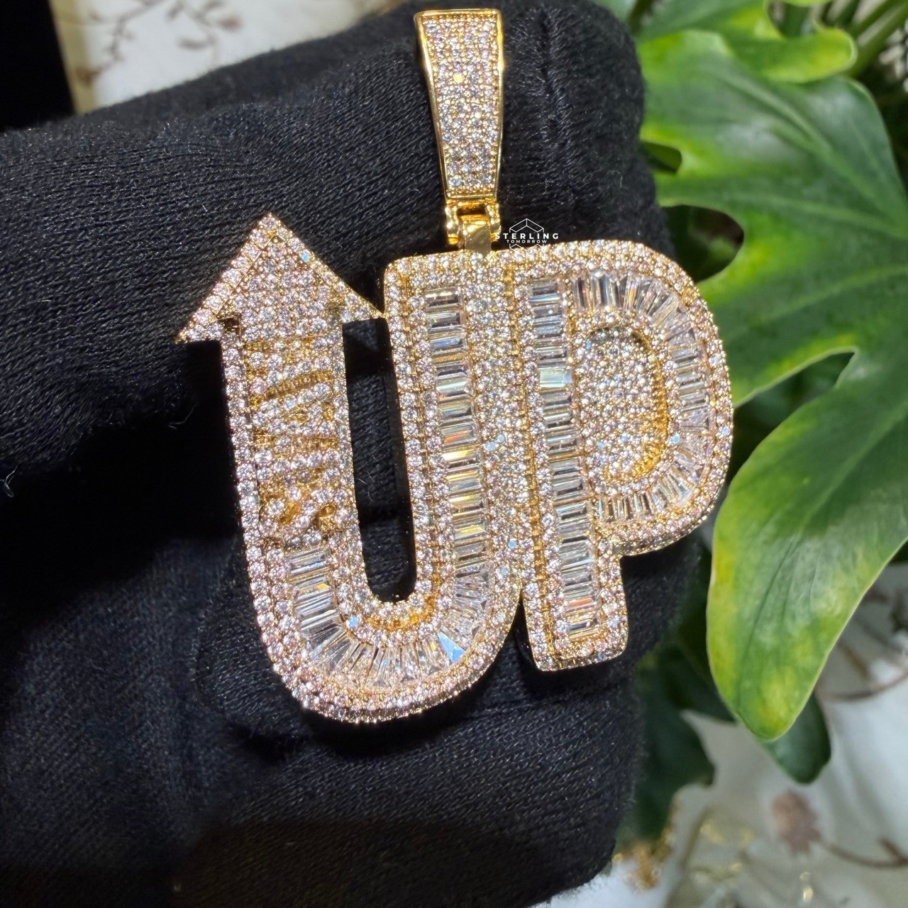 14k Gold Plated STAY UP Word Pendant Streetwear Bling AntiTarnish Rope Chain