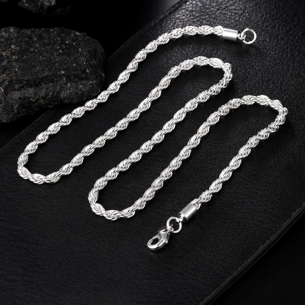Silver palted Italian Rope Chain Men’s Necklace 4mm – NEW