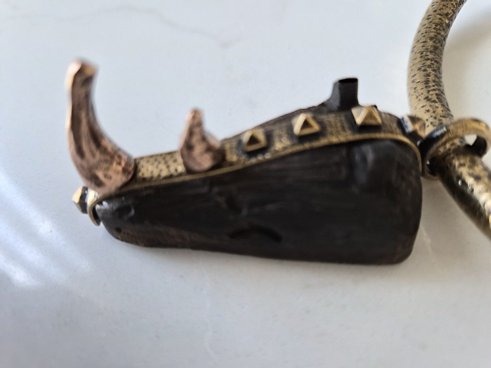 VALENTINO Tribal Mask Necklace Runway Bronze Pendant $945 Rhino