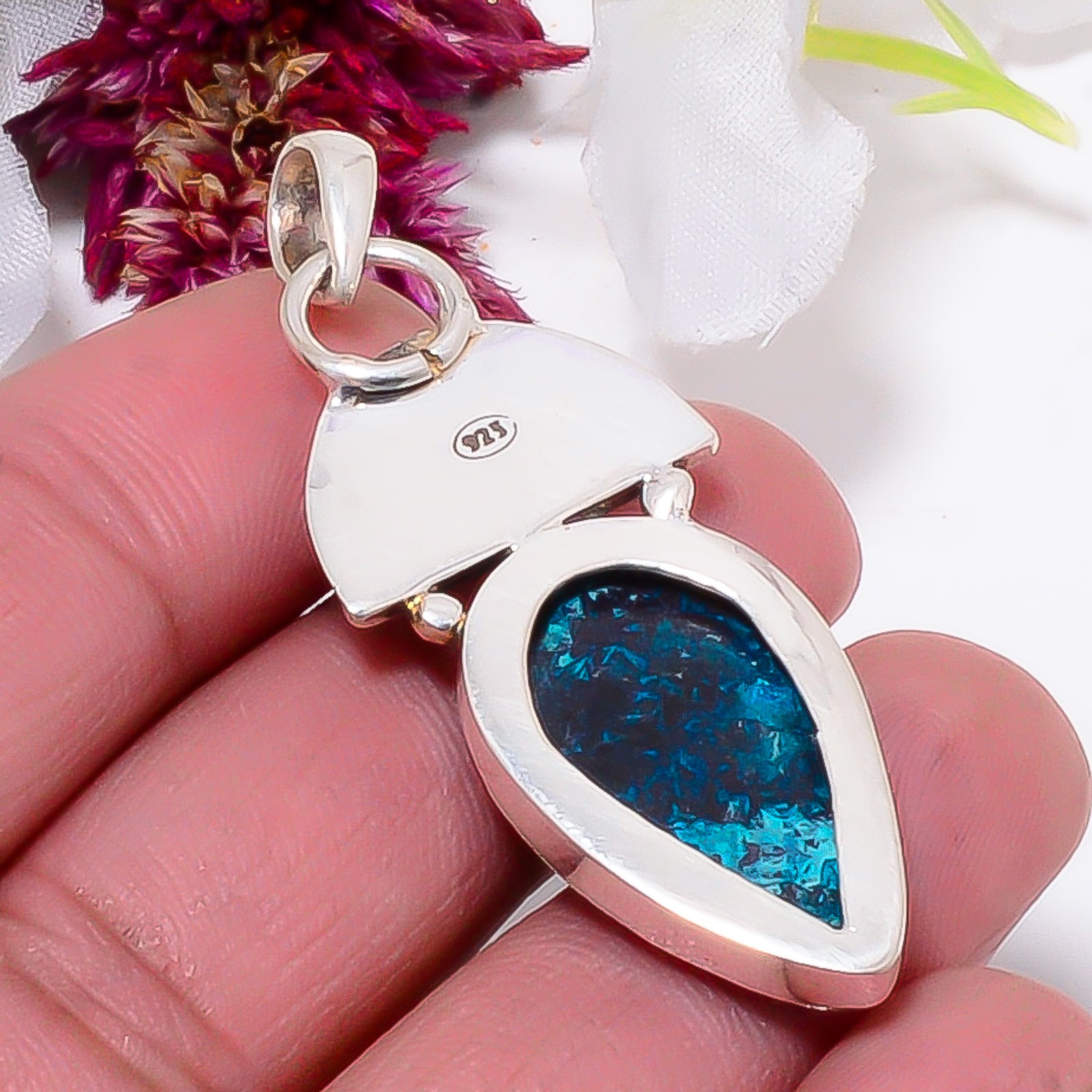 Shattuckite – Arizona & Rainbow Moonstone 925 Sterling Silver Pendant 2.03″ Sk13