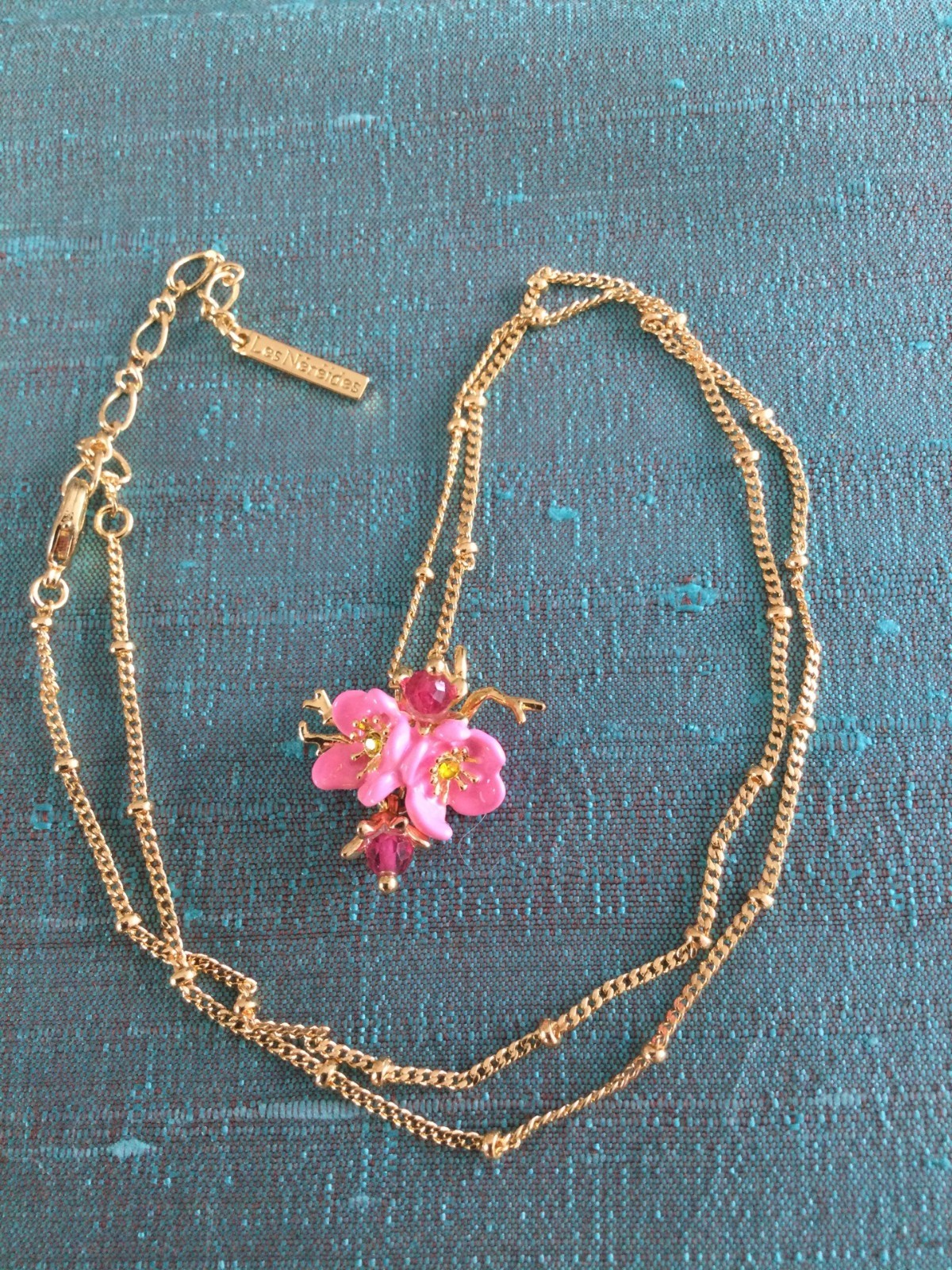 Les Nereides Pink and Gold WILD ROSE Pendant, Brand New with Pouch
