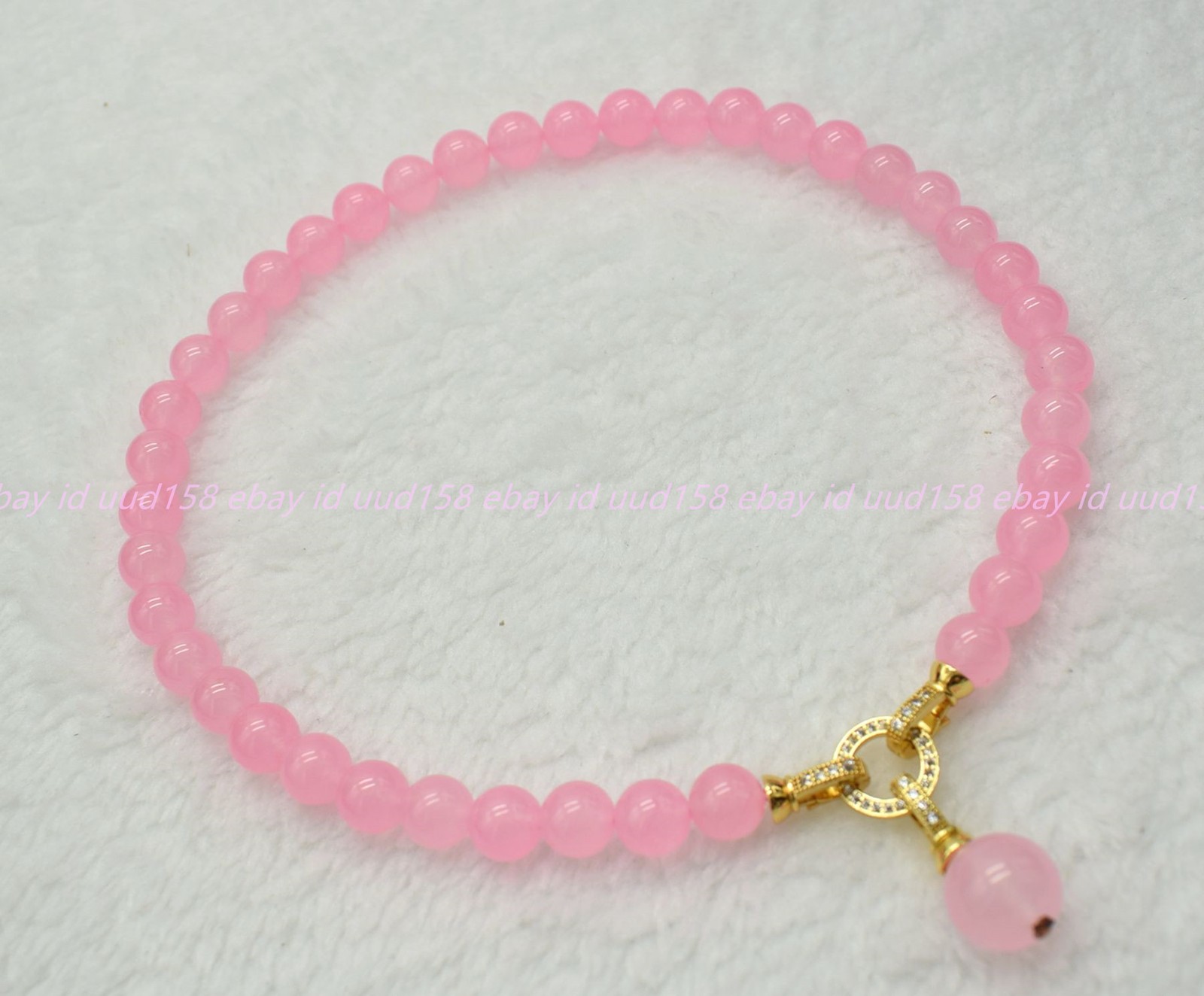 Natural 8/10/12mm Pink Jade Gemstone Round Beads Pendant Necklace 16-28in