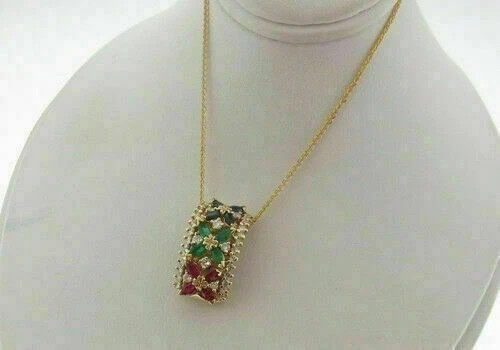 2Ct Round Cut Simulated Ruby, Sapphire & Emerald Pendant 14k Yellow Gold Plated