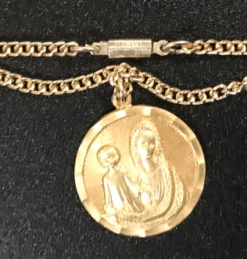 Vintage Necklace Chain Gold Tone Pendant Mother Mary Germany Match Religious