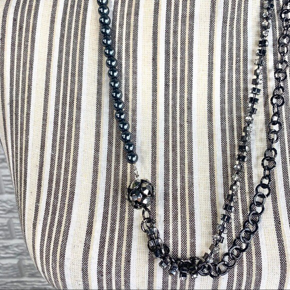 Black & Grey Asymmetrical Rhinestone Necklace Stocking Stuff Gift Idea