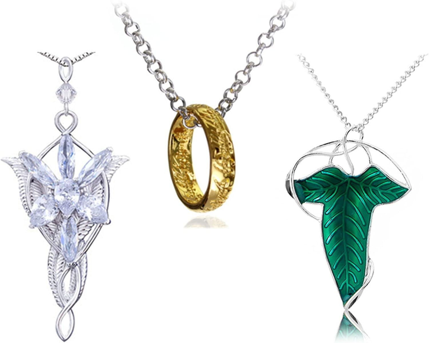 3 Set Lord of the Ring Elven Leaf Aragorn Arwen Evenstar Pendant Chain Necklace