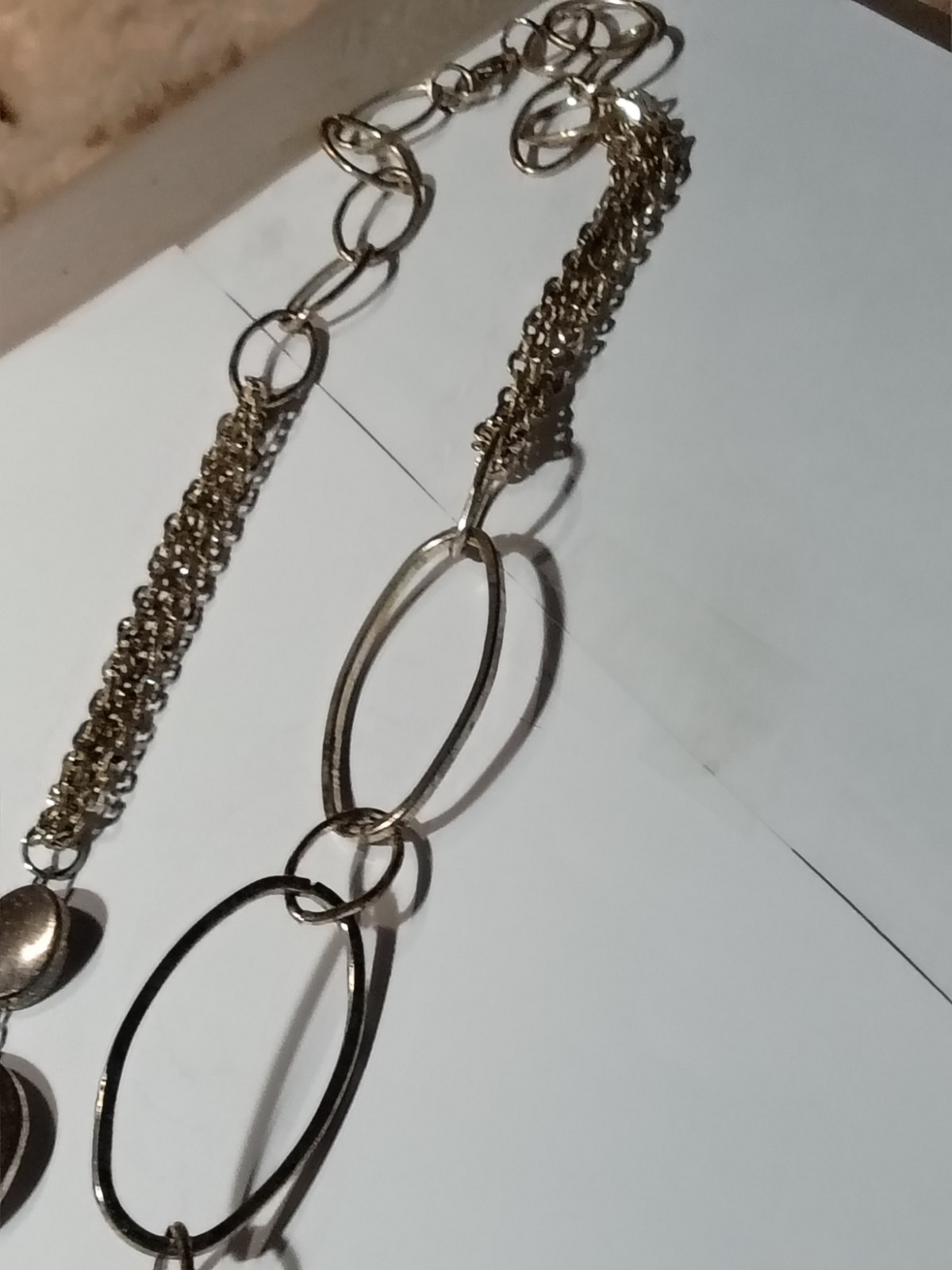 Silver Tone Metal Oval Link Chain Statement Necklace No Stones No Gemstones