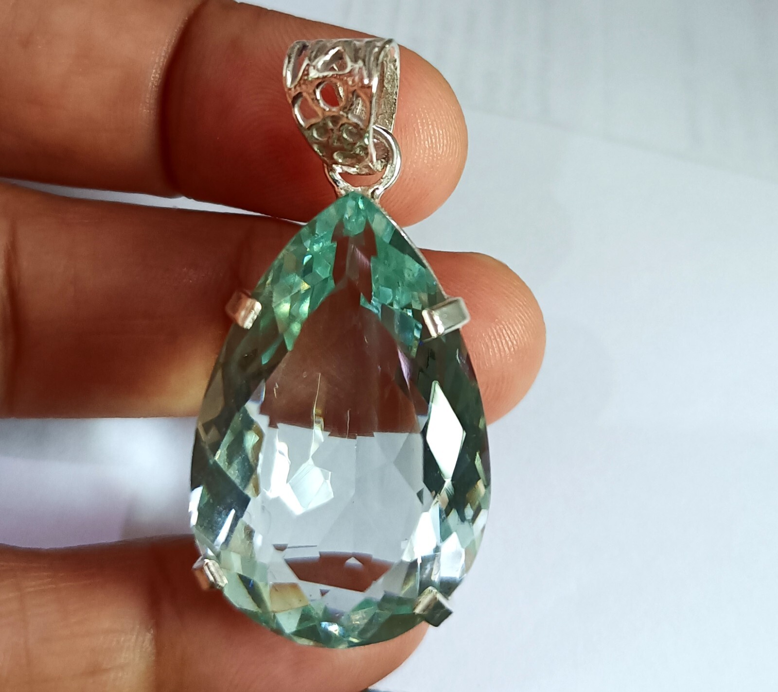 Natural 60.20 Ct Brazilian Pear Cut AQUAMARINE Topaz Pendant 925 Silver Gemstone