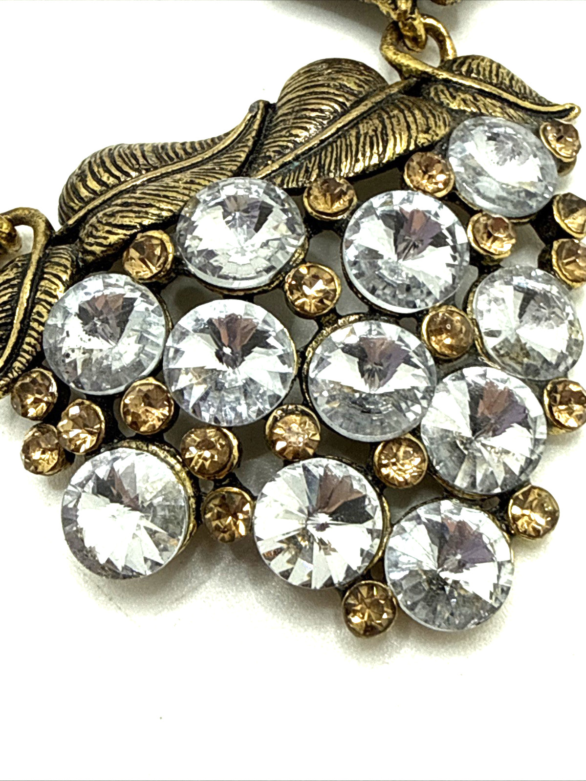 Clear Crystal Cluster Floral Bib Necklace Gold Tone Rivoli Rhinestone Statement