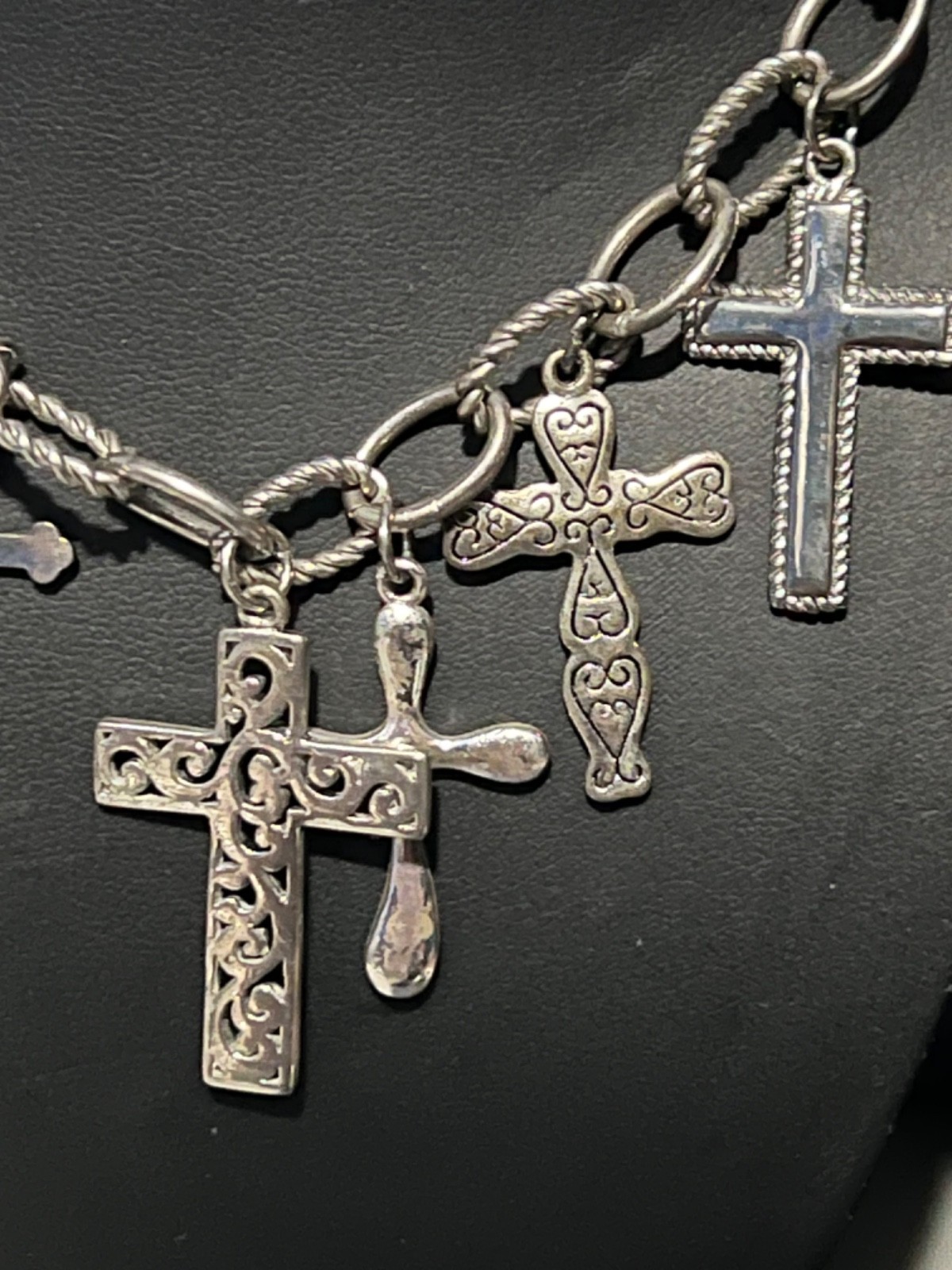 Silver-tone Various Cross Pendant Charms Chain-link Necklace