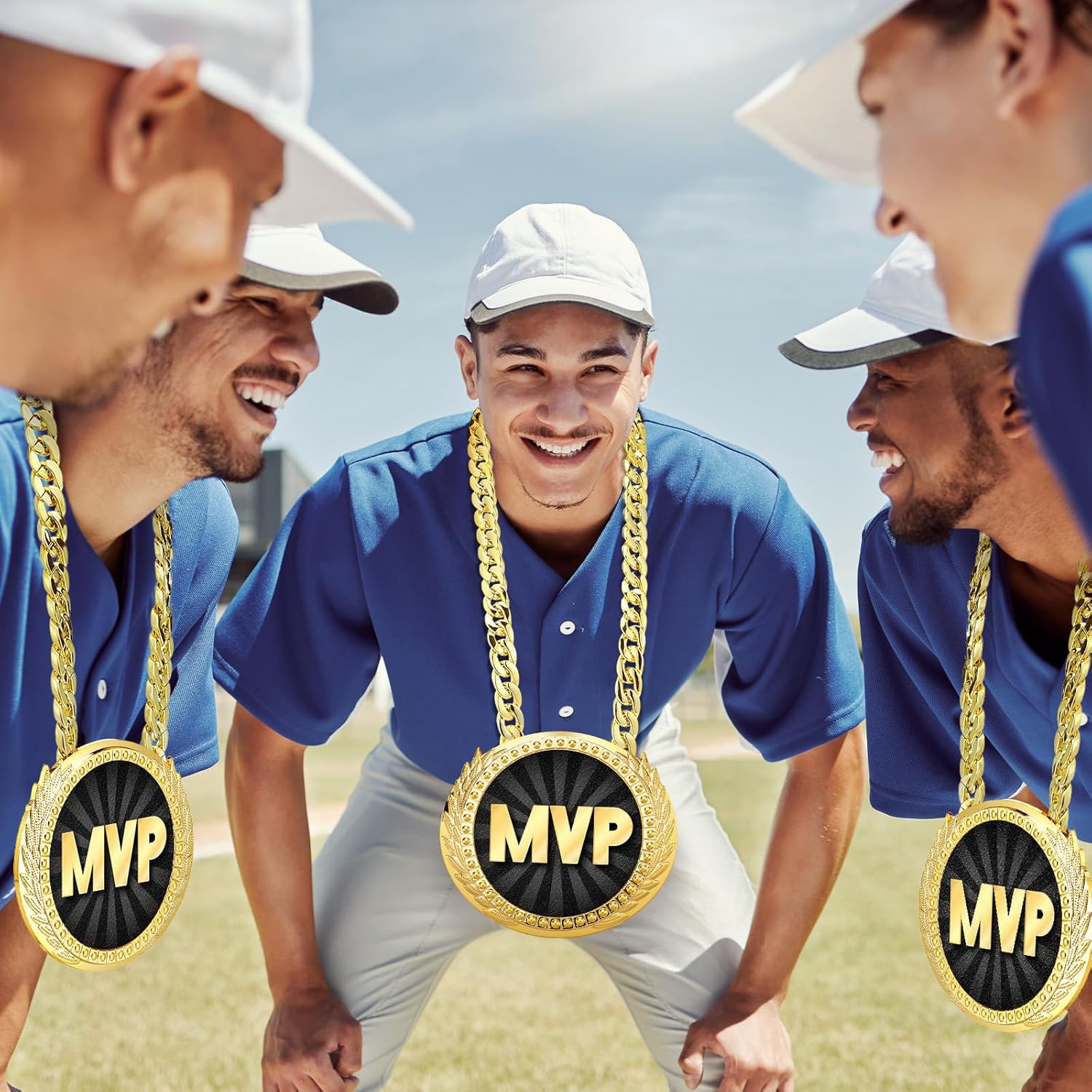 Sports MVP Turnover Chain Medal 6″ Big Gold Champ Award Necklace Chain Baseball