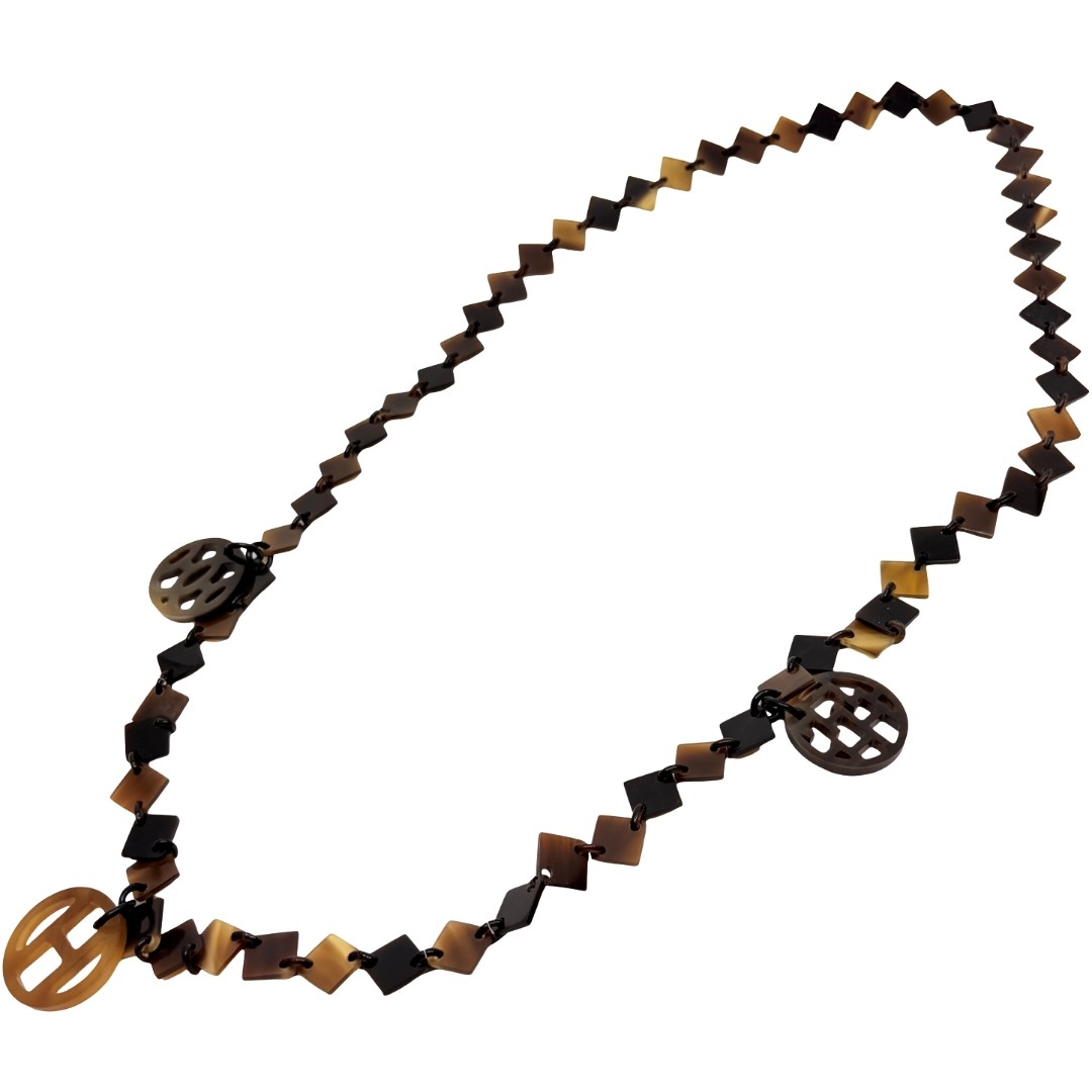 Authentic HERMES H Logo Buffalo Horn Necklace Dark Brown #36638529