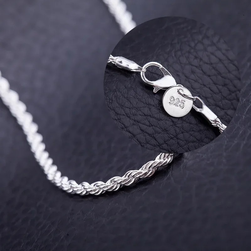 Silver palted Italian Rope Chain Men’s Necklace 4mm – NEW