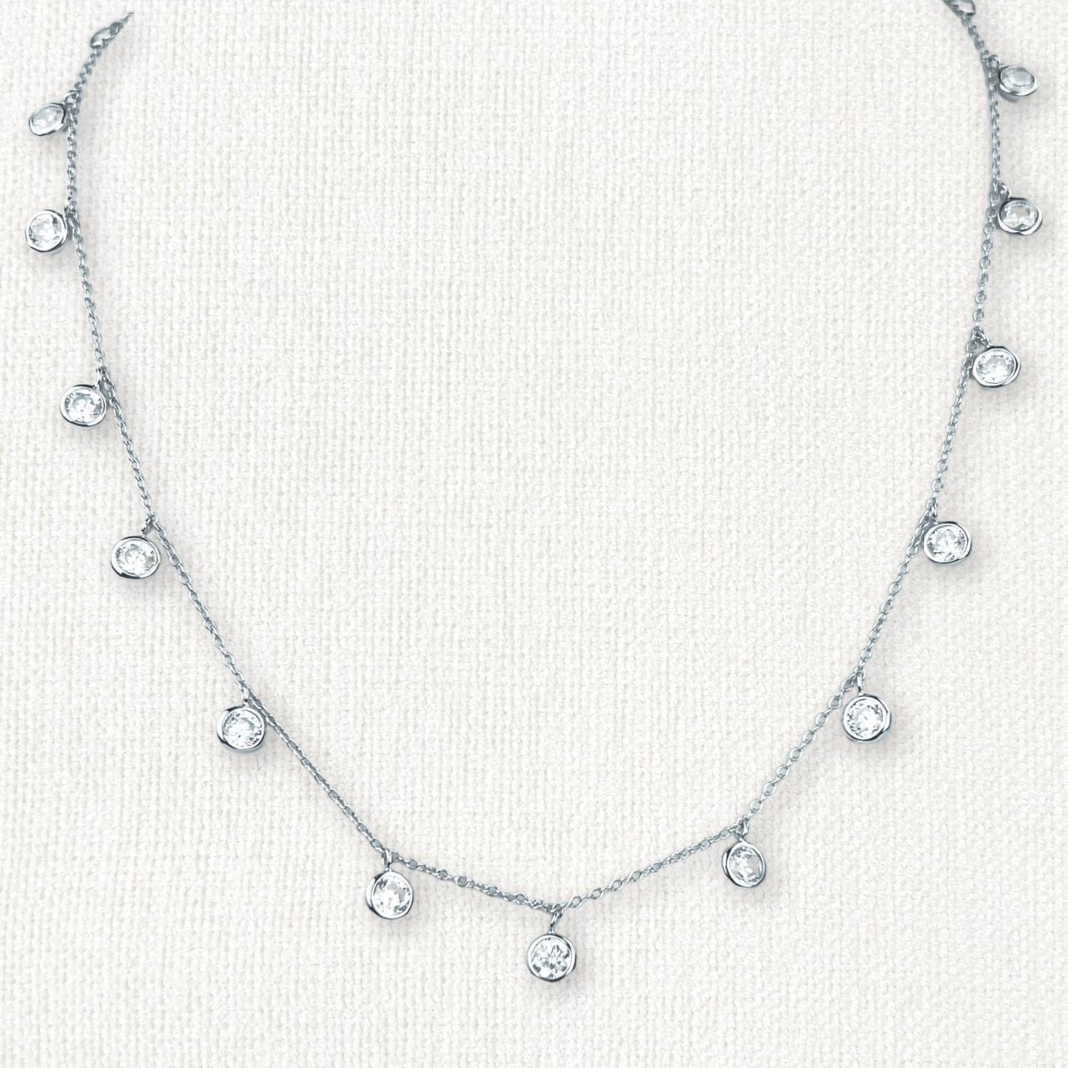 Delicate 925 Sterling Silver Necklace with 15 Flawless Cubic Zirconia Stones
