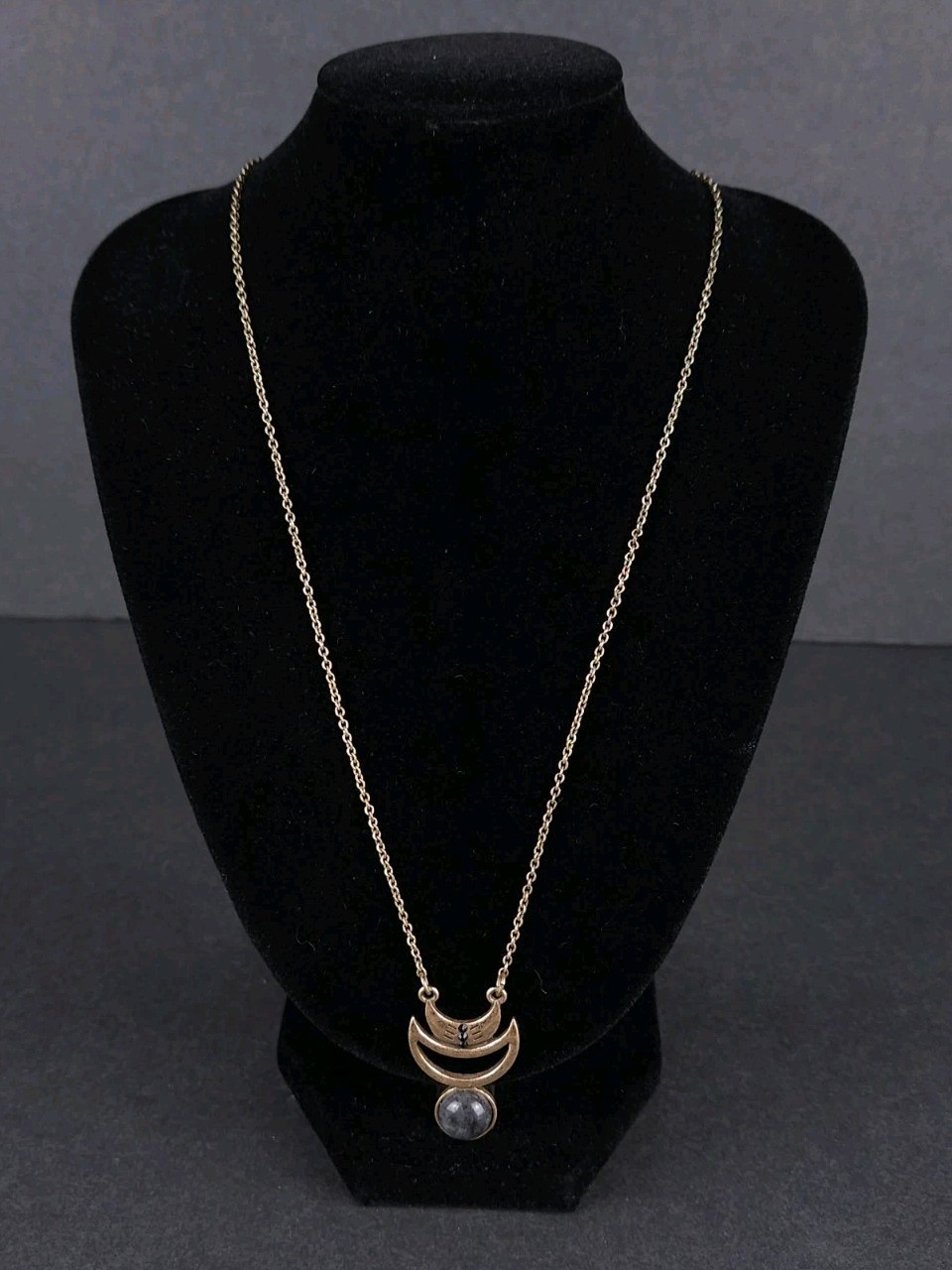 American Eagle Crescent Moon Marble Orb Pendant Chain Necklace