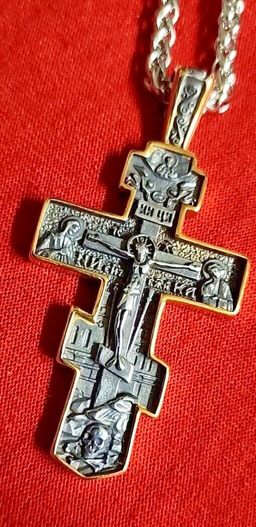 CHRISTIAN Orthodox Crucifix Gold Cross Pendant S’Steel Necklace NEW *TAG *