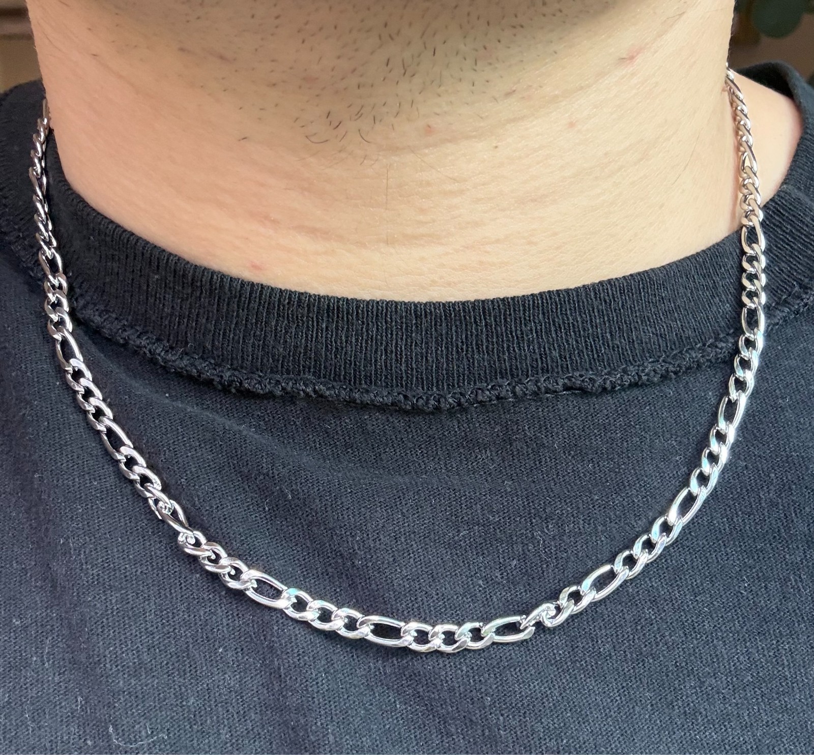20″ 4mm Figaro Chain Necklace Silver Stainless Steel Thin Minimalist Men Women