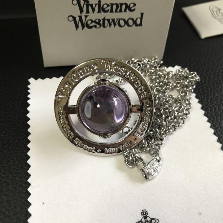 Vivienne Westwood Necklace Small Orb Silver Purple IN BOX [EJ0154