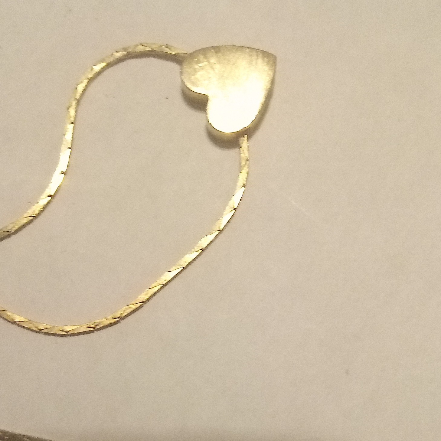 Gold Tone Herringbone Chain Necklace, Heart Charm Pendant, No Stone, Spring