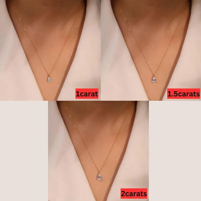 Solitaire Pendant Necklace Pear Cut Simulated Diamond In 14k Yellow Gold Plated