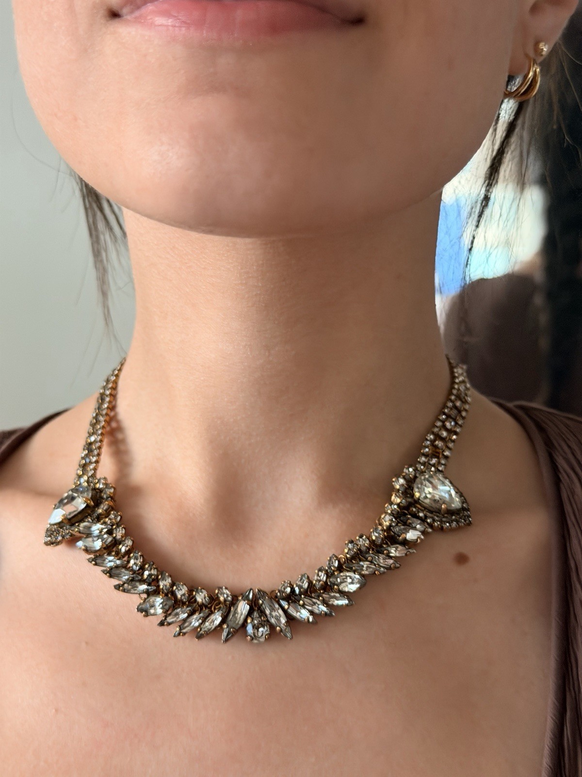 Erickson Beamon Crystal Teardrop Statement Bib Necklace Gold Tone Signed