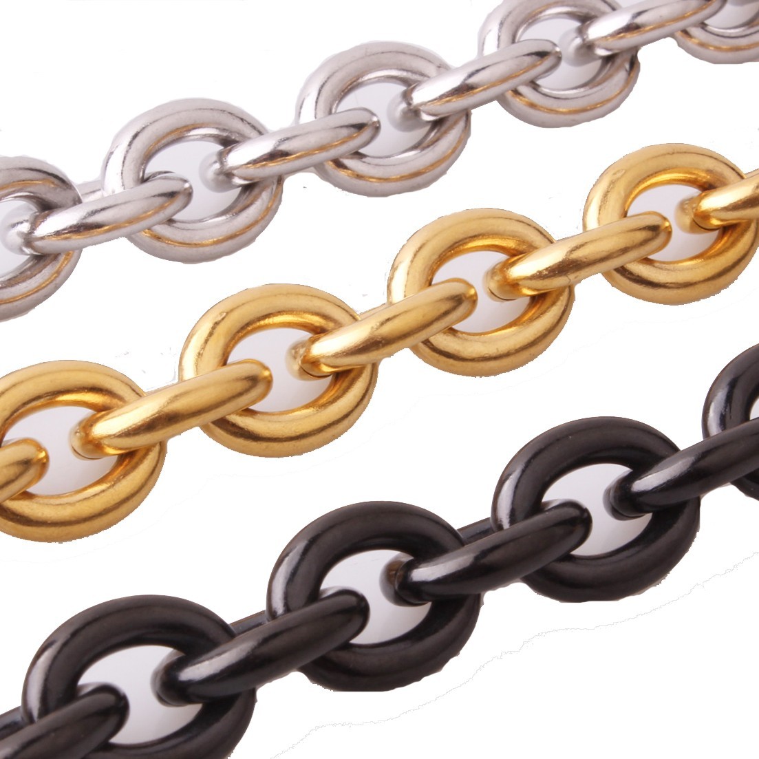 11/13/15mm Silver/Gold/Black Stainless Steel Rolo Oval Link Chain Necklace Gift