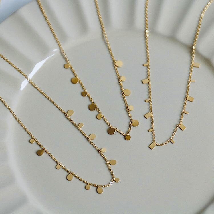 Gold Titanium Stainless Steel Disc Dangle Beads Chain Necklace Choker PE7
