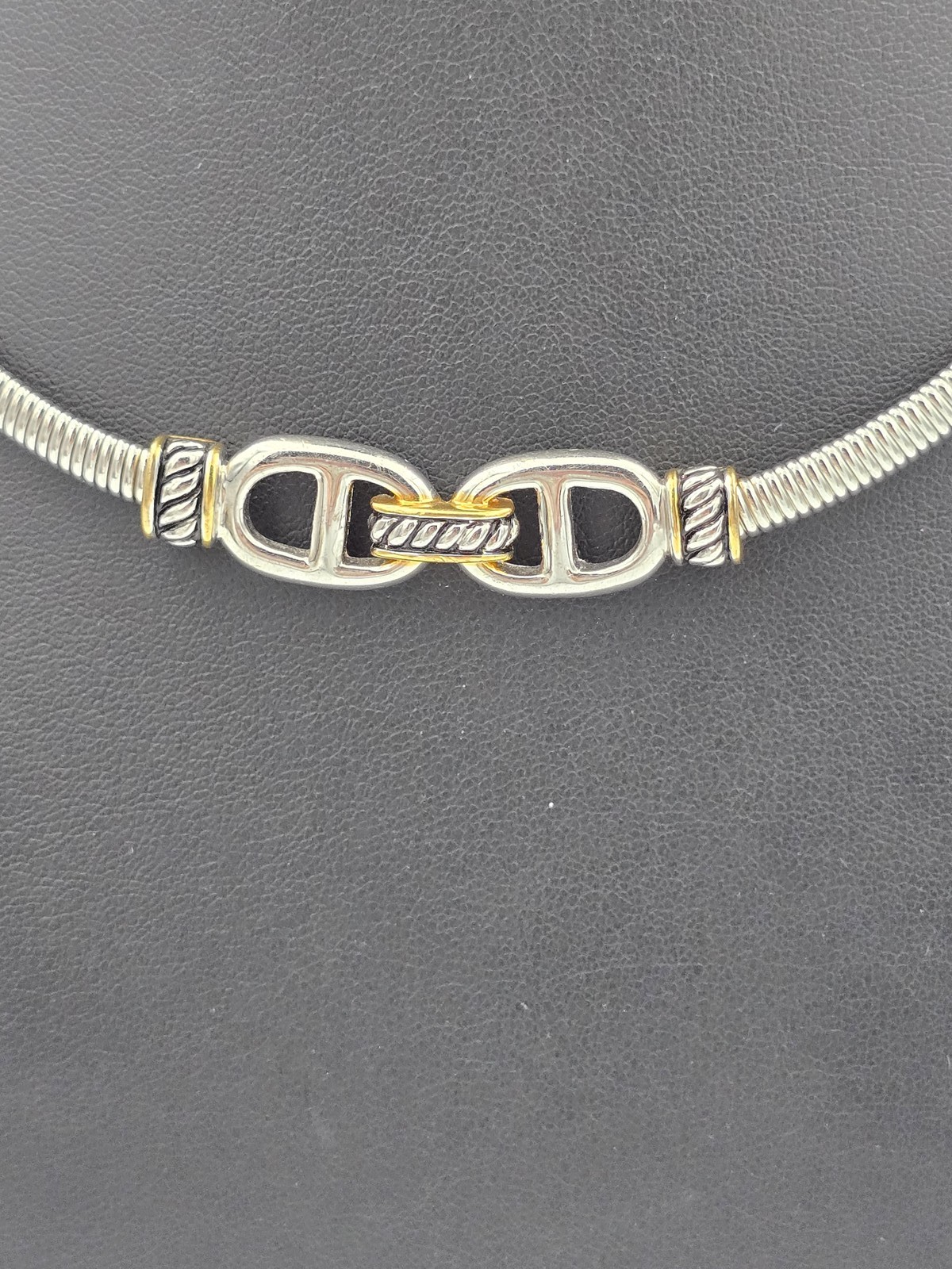 Two-Tone Omega Mariner Link Choker Necklace Silver Gold Tone Fashion Jewelry