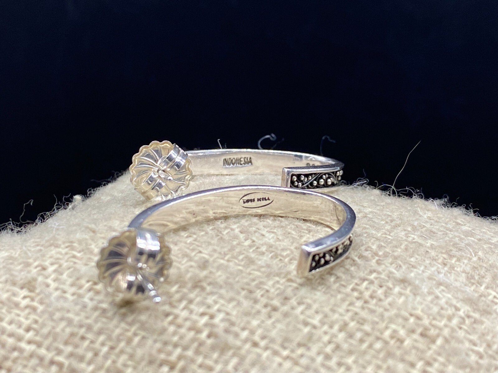LOIS HILL-Sterling Silver Oxidized Granulated ‘J’ Hoop Post Earrings