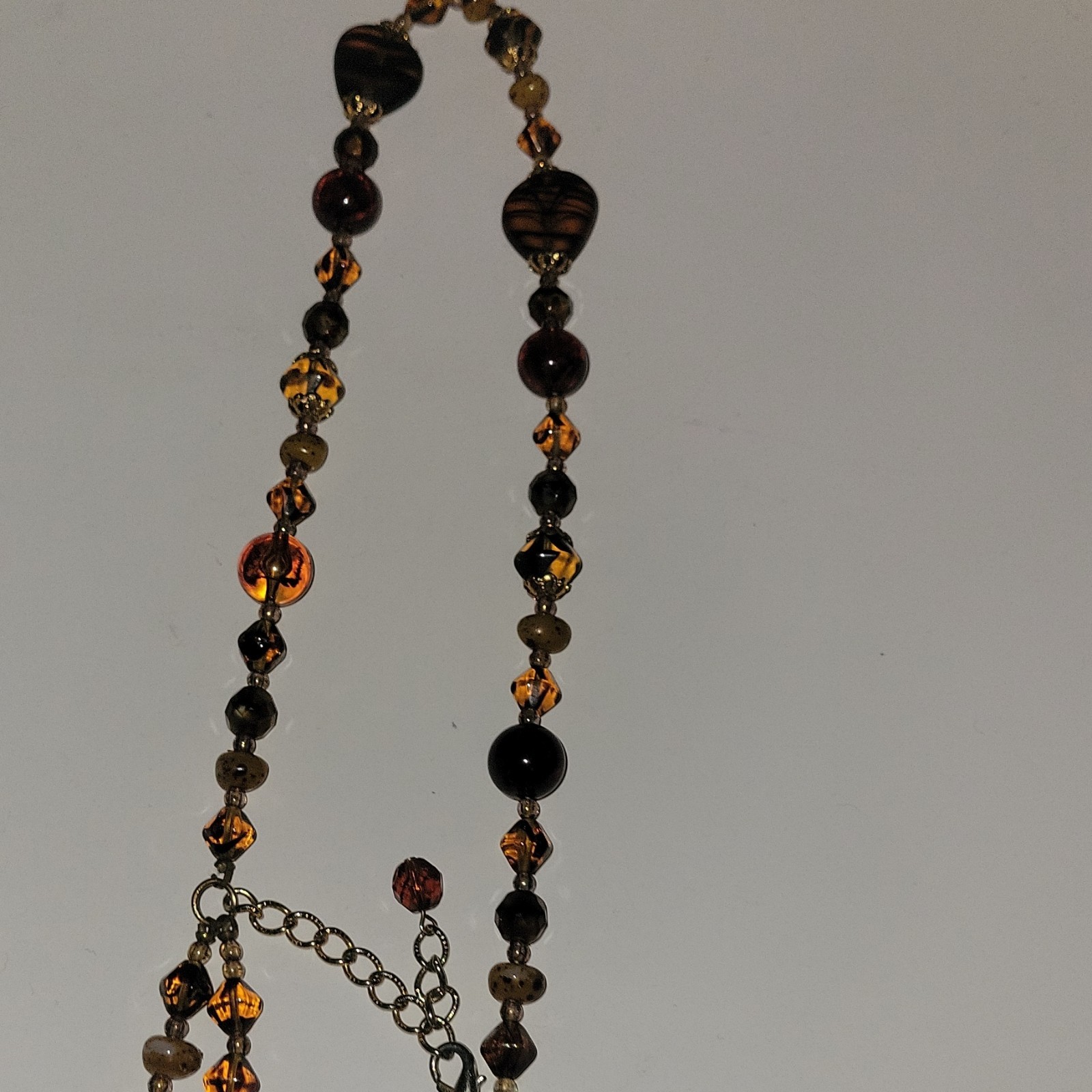 Vintage Multi Strand Amber Art Glass Bead Necklace Tiger Stripe Givre Germany