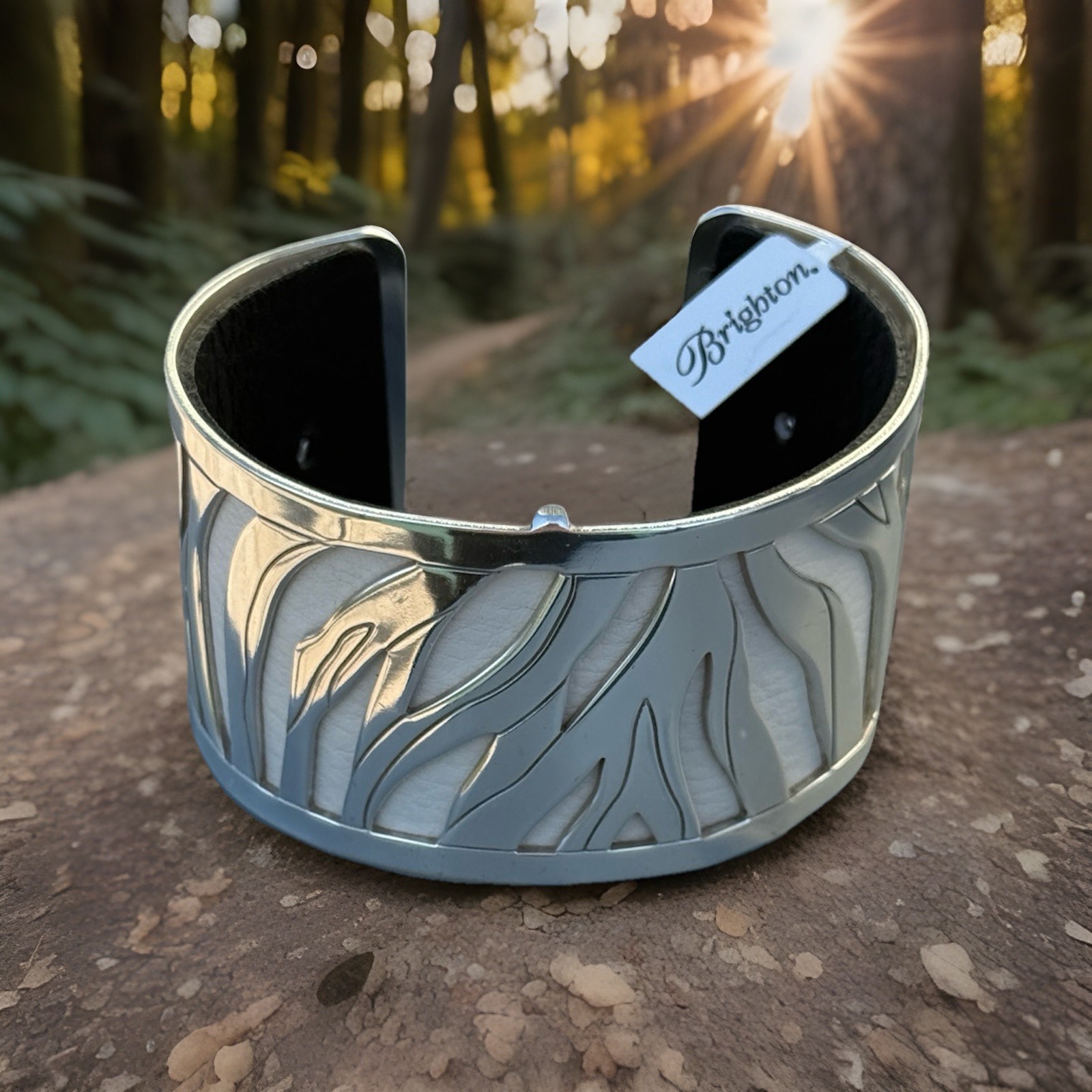 Brighton Bracelet Christo Johannesburg Wide Cuff With Leather Insert NWT