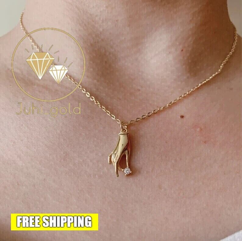 Elegant Hand Pendant+ Chain 0.50CT Simulated Diamond Yellow Real Sterling Silver