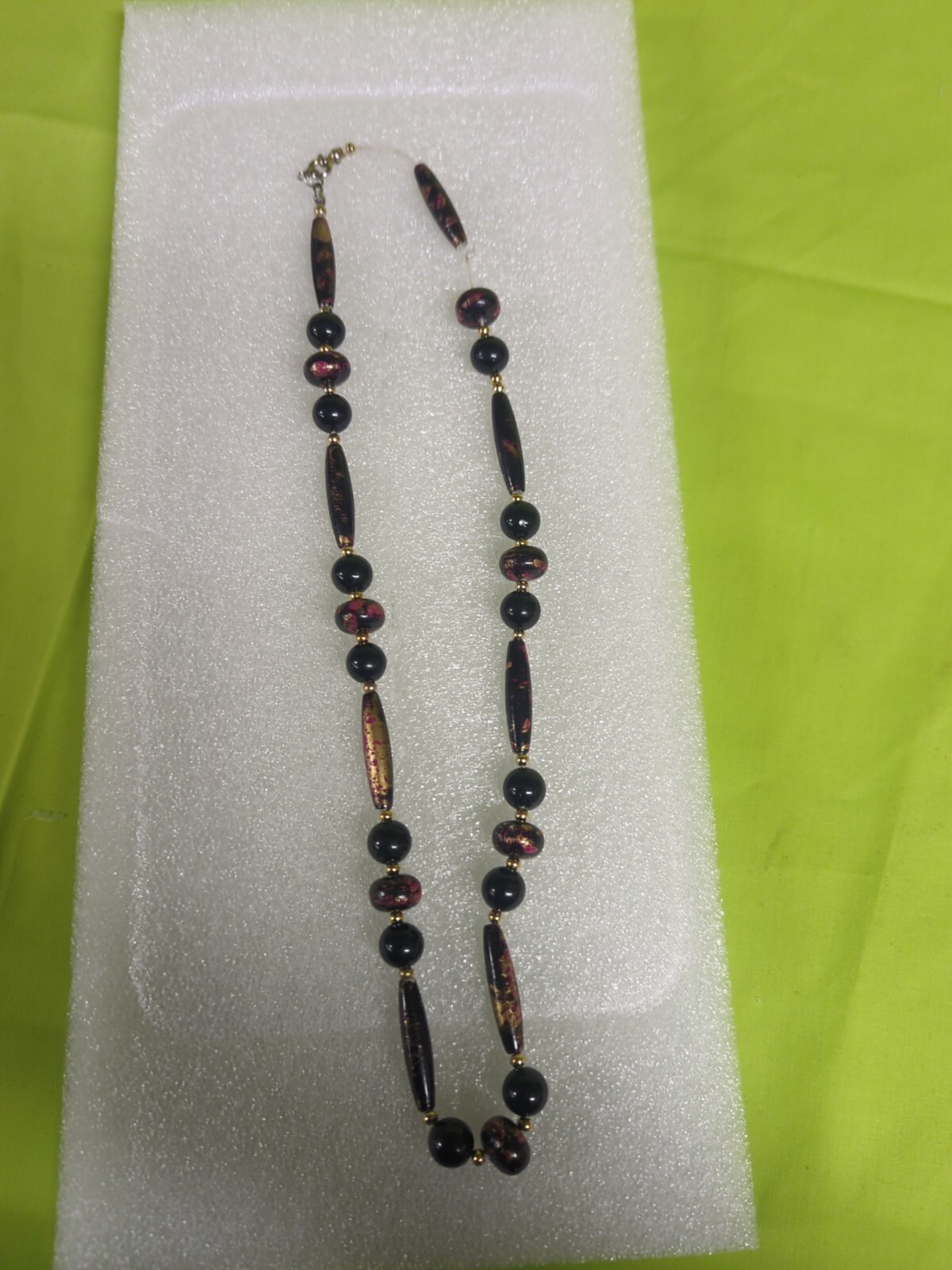 Beaded Necklace With Gold, Purple And Pink Colored Beads