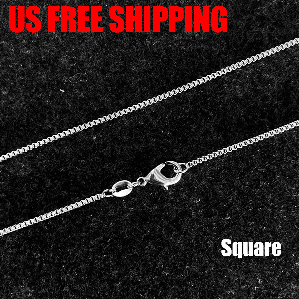 925 Silver Plated Square Chain Necklace w/ Lobster Lock Women Jewelry 16-24″