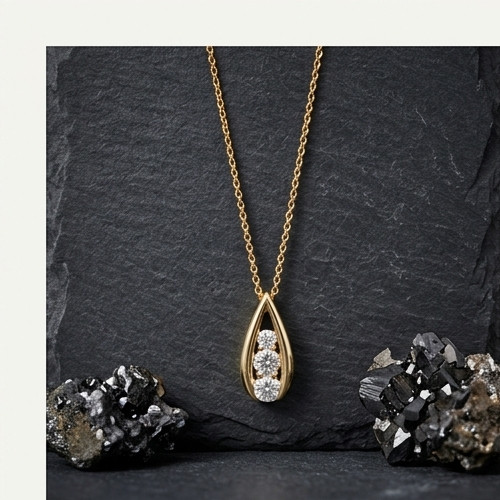 1.00Ct Round Cut Moissanite VVS1 3-Stone Pendant Necklace 14K Yellow Gold Plated
